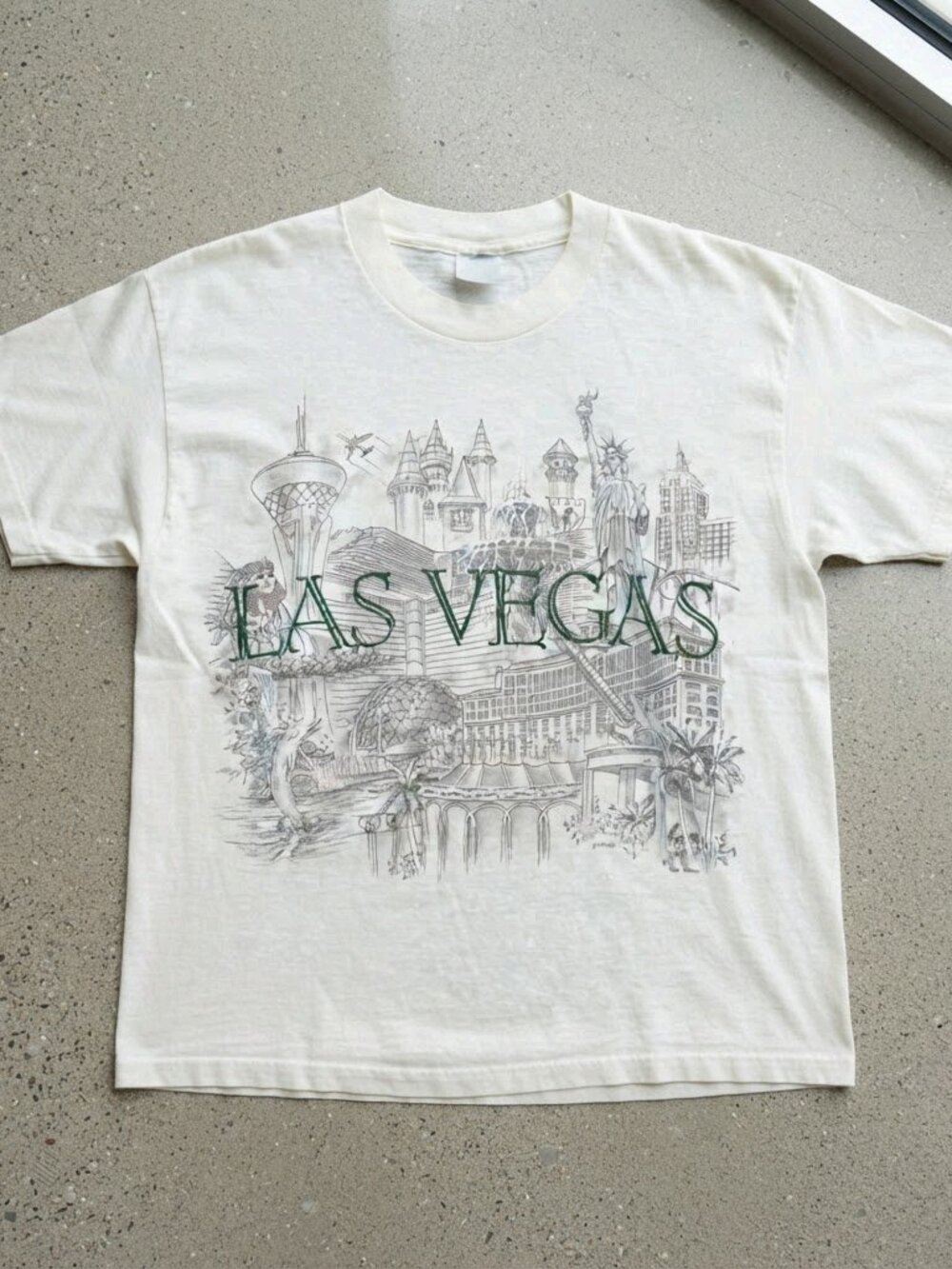 Y2K Las Vegas Nevada Skyline Graphic White T-Shirt S-4XL